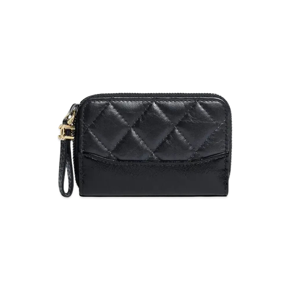 CHANEL Zip Coin Purse Aged Calfskin & Calfskin "Black"