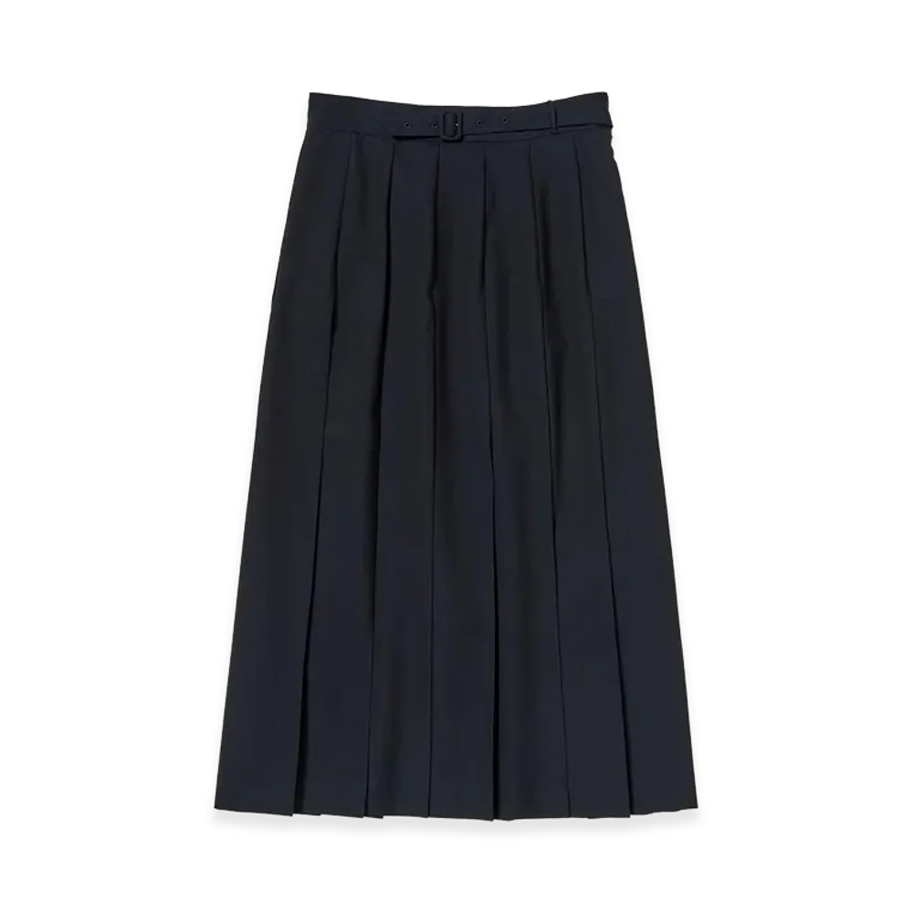 AURALEE Women's Wool Kid Mohair Hopsack Pleated Skirt "Dark Navy"