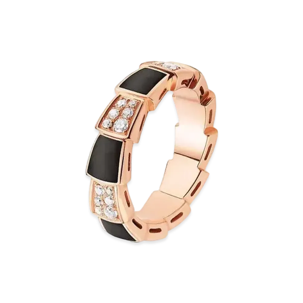 BVLGARI Serpenti Viper Ring Onyx "Pink Gold"