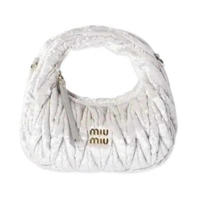 MIUMIU Wander Velvet Hobo Mini Bag "Light Gray"