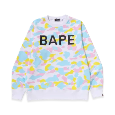 A BATHING APE New Multi Camo Rhinestone Regular Fit Crewneck Sweatshirt "White"