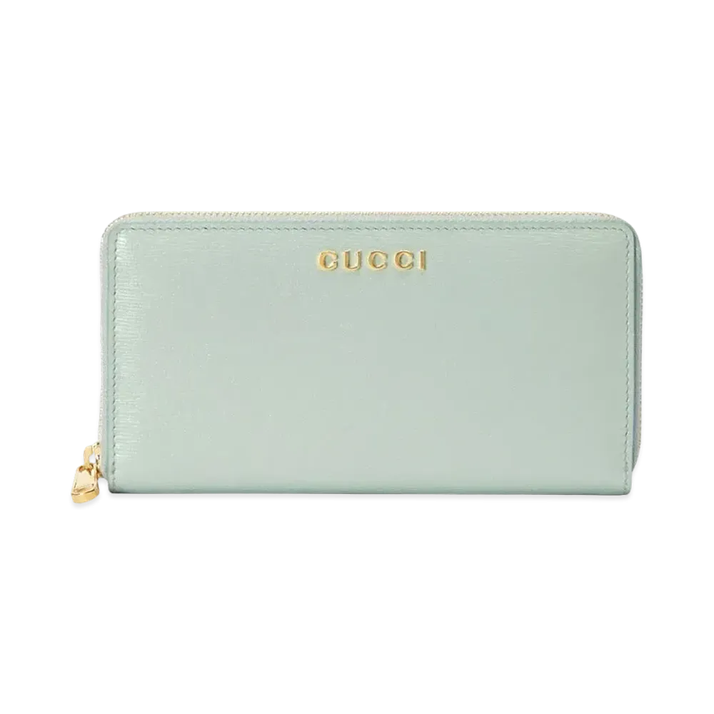 GUCCI Zip Around Wallet with Gucci Script "Pale Green"
