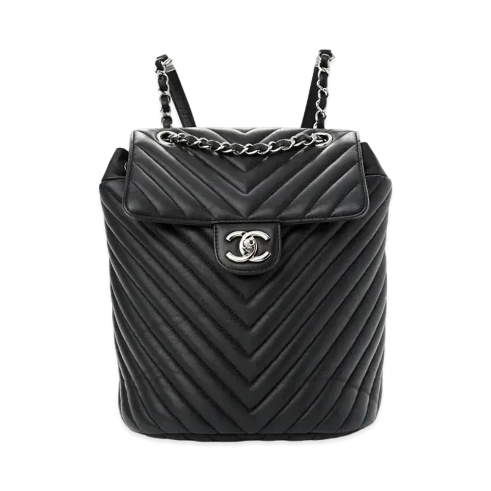 CHANEL Matelasse V Stitch Chain Backpack Calfskin "Black/Silver"