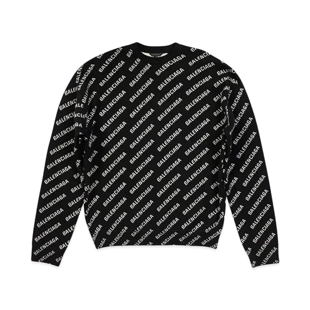 BALENCIAGA MENS Mini Allover Logo Sweater "Black"