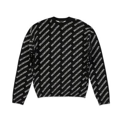 BALENCIAGA MENS Mini Allover Logo Sweater "Black"