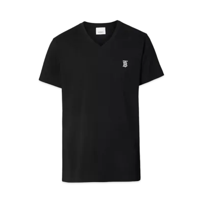 Burberry Men's Monogram Motif Cotton V-Neck T-shirt "Black"