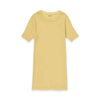 AURALEE Women's Super High Gauge Sheer Rib Tee "Mustard"