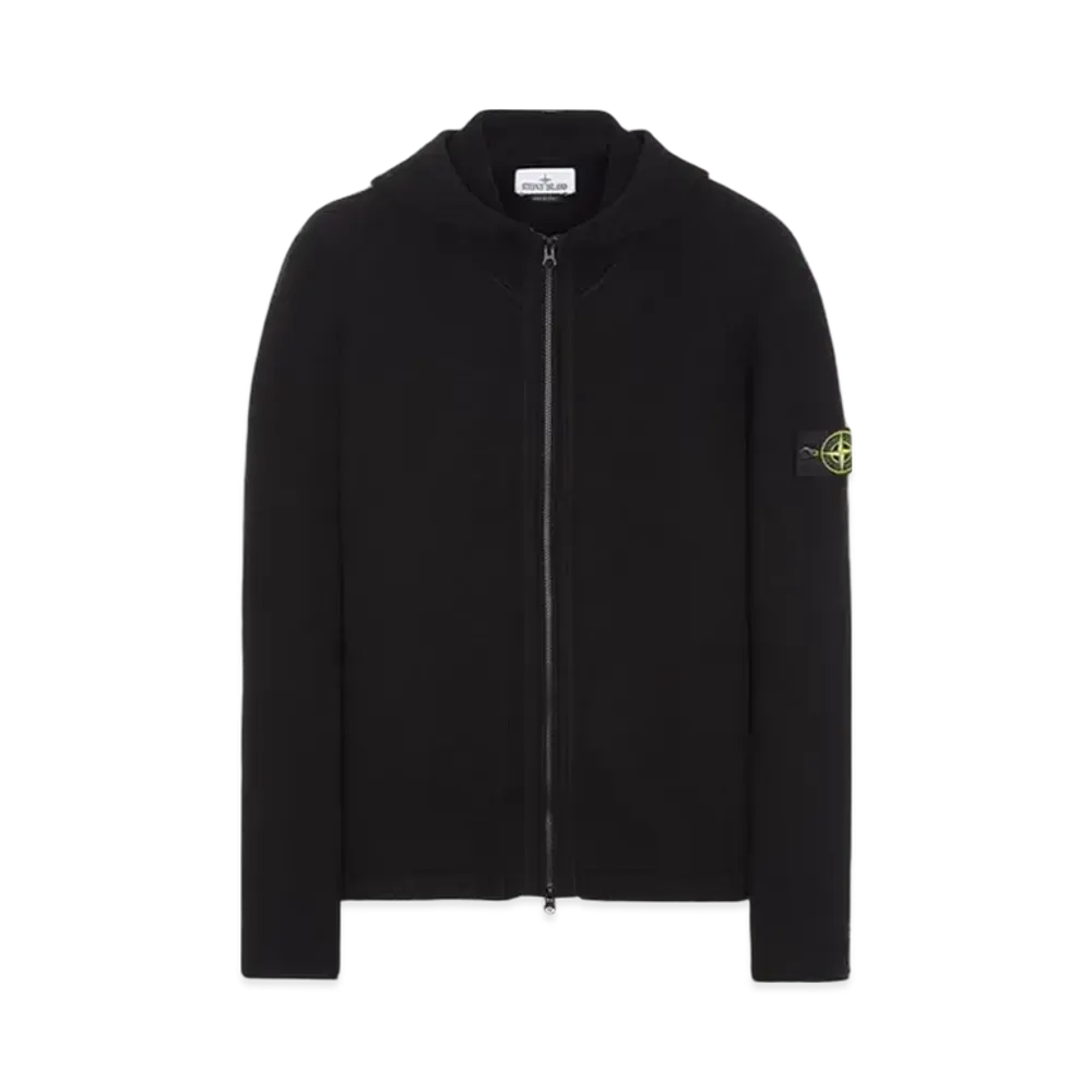 Stone Island Lambswool Hooded Cardigan Knit "Black"