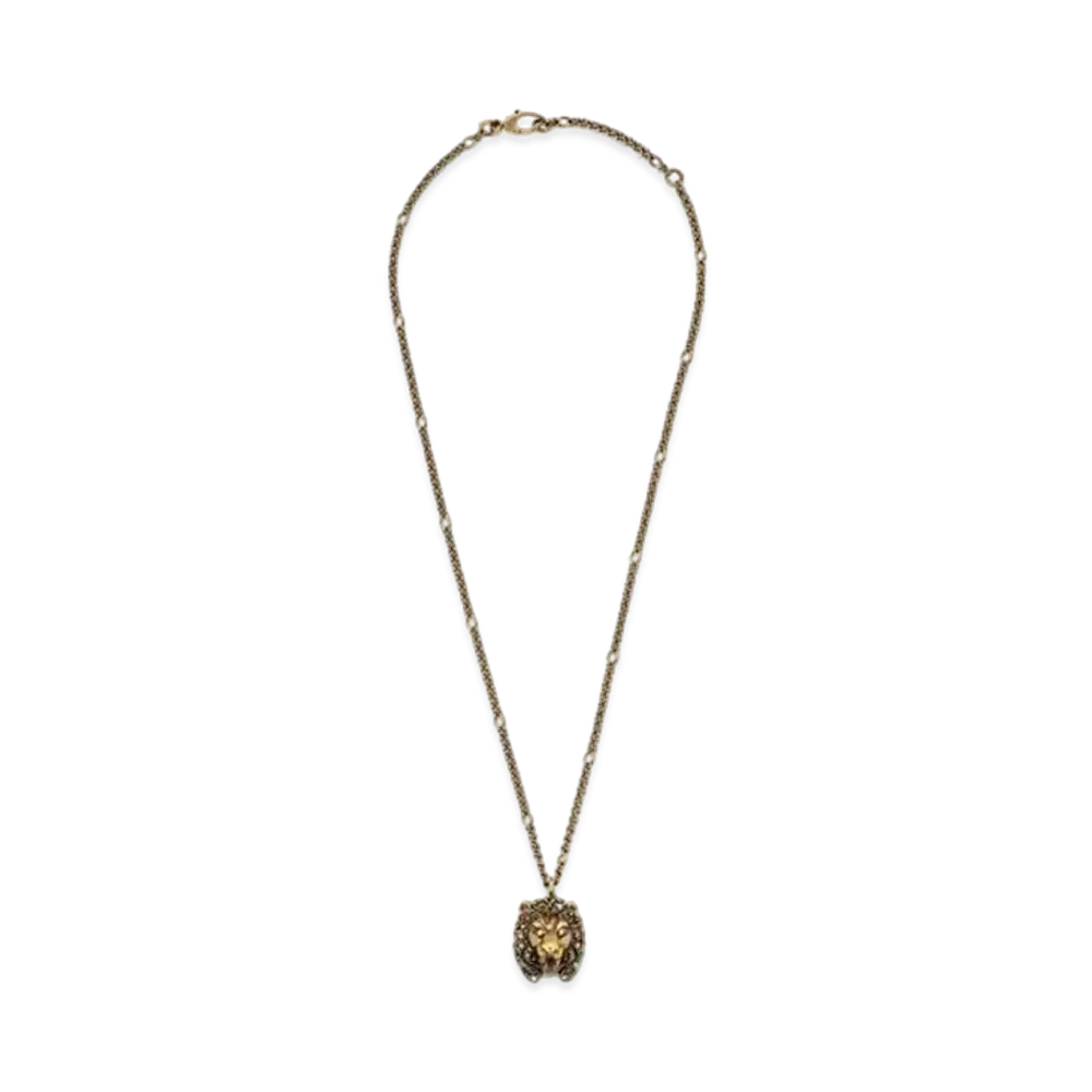 GUCCI Lion Head Pearl Necklace "Gold"