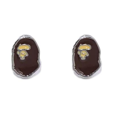 A BATHING APE Ape Head Earrings "Brown"