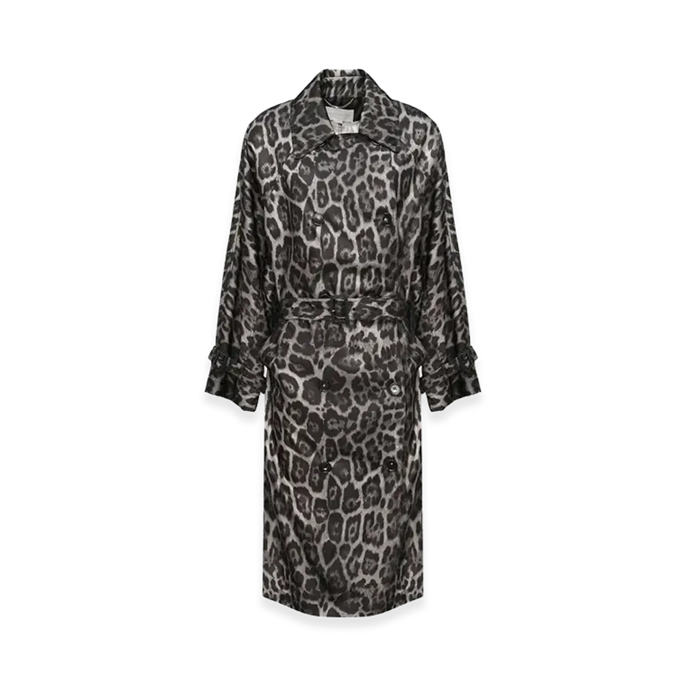 STELLA McCARTNEY Women's Leopard-Print Belted Trench Coat "Gray"