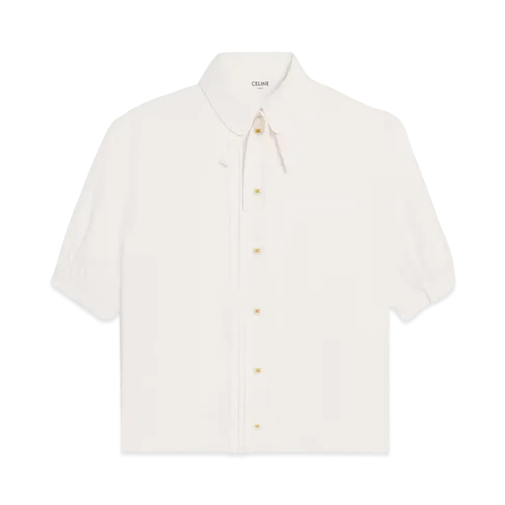 CELINE Women's Blouse with Claudine Collar in Silk Crepe and Acetate "Ivory"