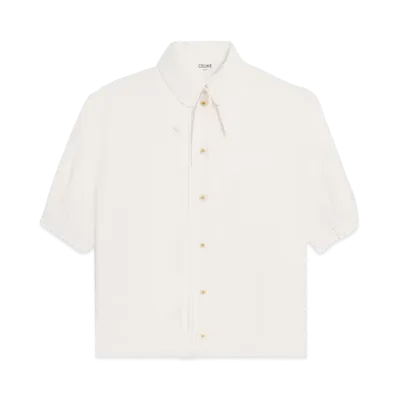 CELINE Women's Blouse with Claudine Collar in Silk Crepe and Acetate "Ivory"