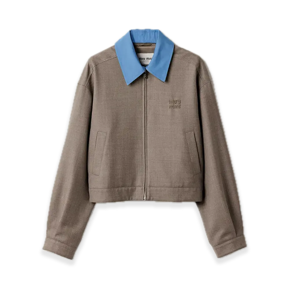 MIU MIU Gabardine Blouson Jacket "Bark Brown"