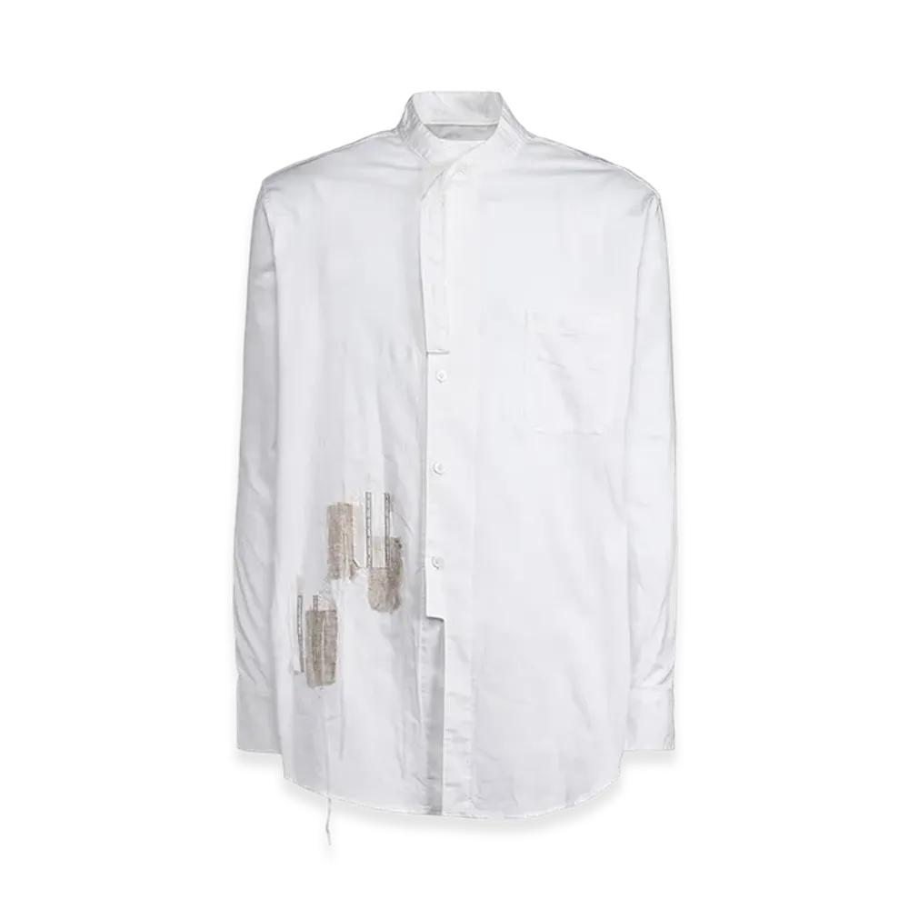 S'YTE Cotton Twill "Boro" Applique Stand Collar Shirt "White"