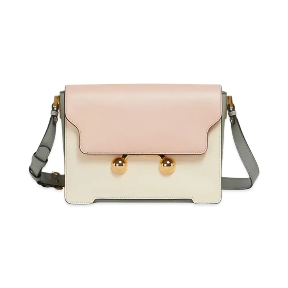 Marni Leather Trunkaroo Medium Shoulder Bag
 "Camellia/Shell/Storm"