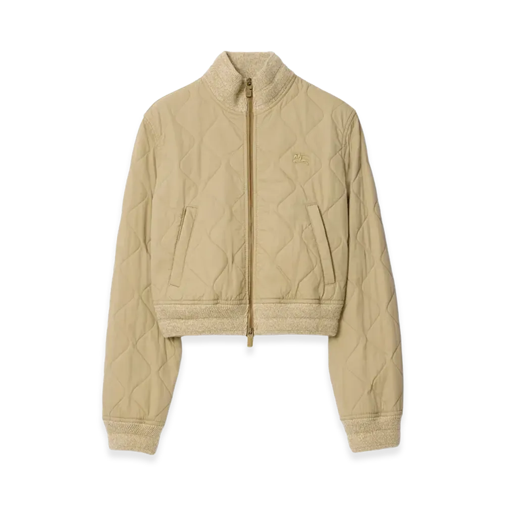 Burberry Women's Quilted Gabardine Bomber Jacket "Dune Beige"