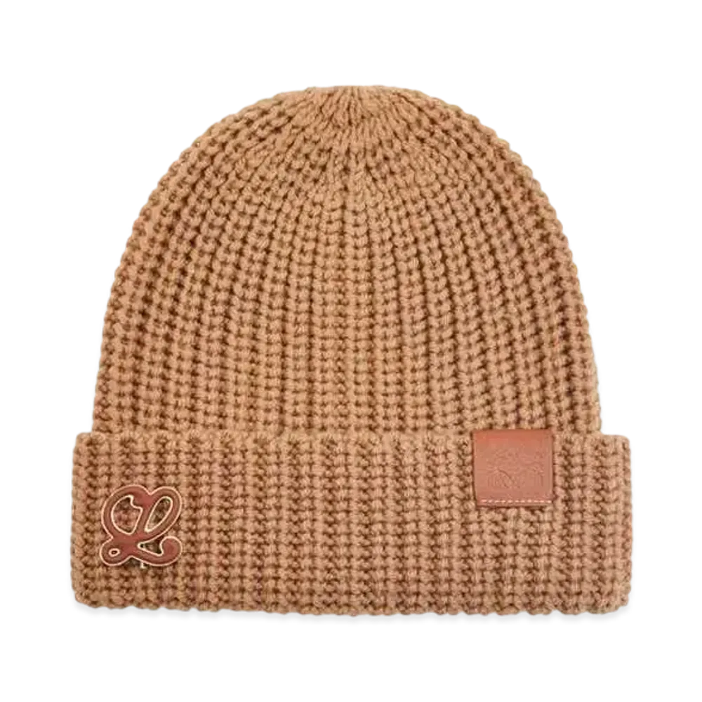 LOEWE Anagram Brooch Beanie In Wool "Camel"
