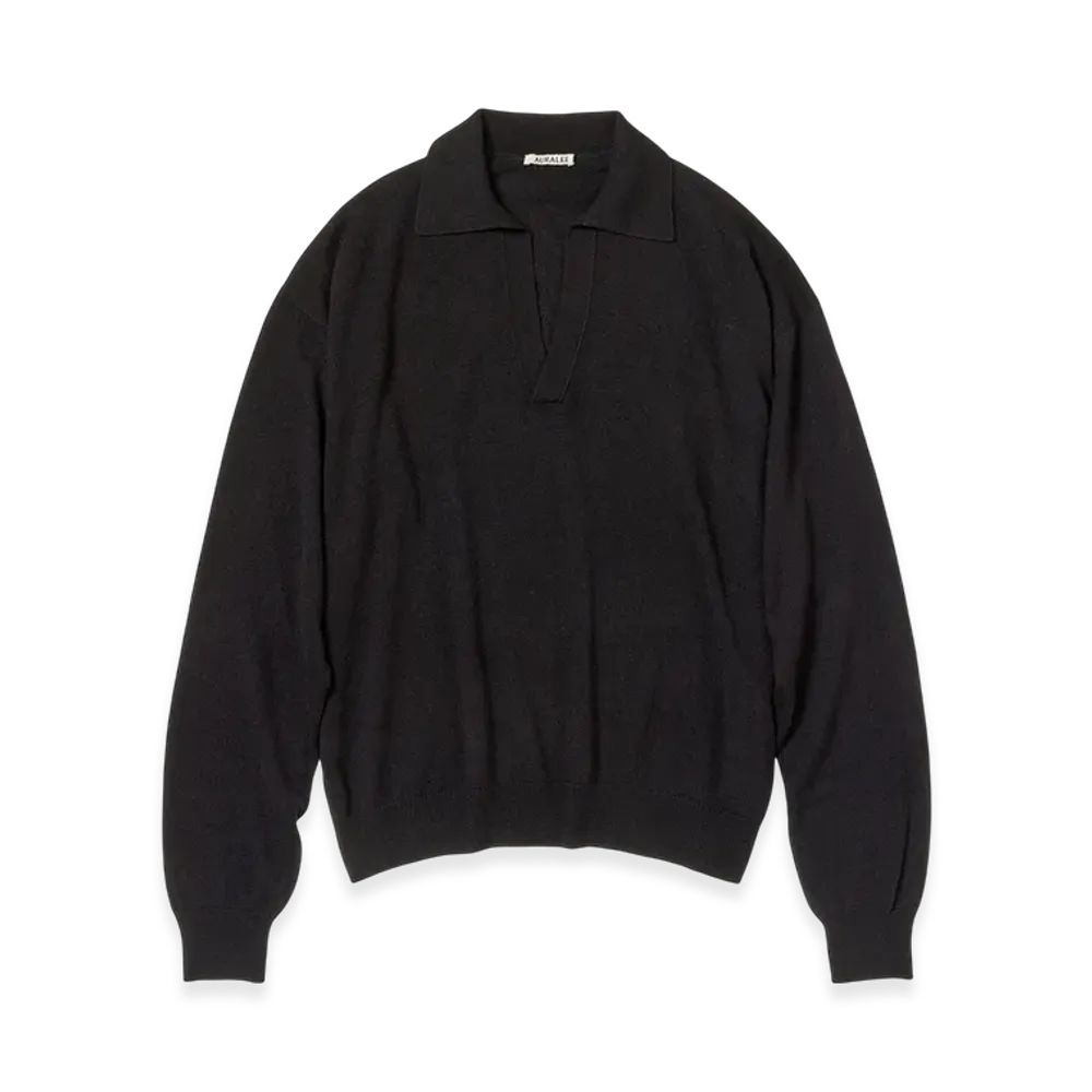 AURALEE Super Fine Cashmere Silk Knit Skipper Polo "Black"