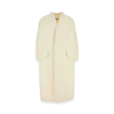 MM6 Maison Margiela Women's Ivory Wool Blend Coat "White"