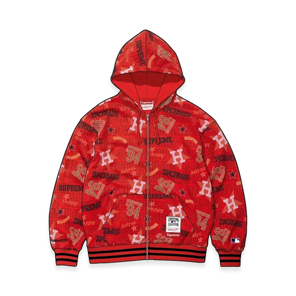 Supreme x Mitchell & Ness Teams Zip Up Hooded Sweatshirt "Red"