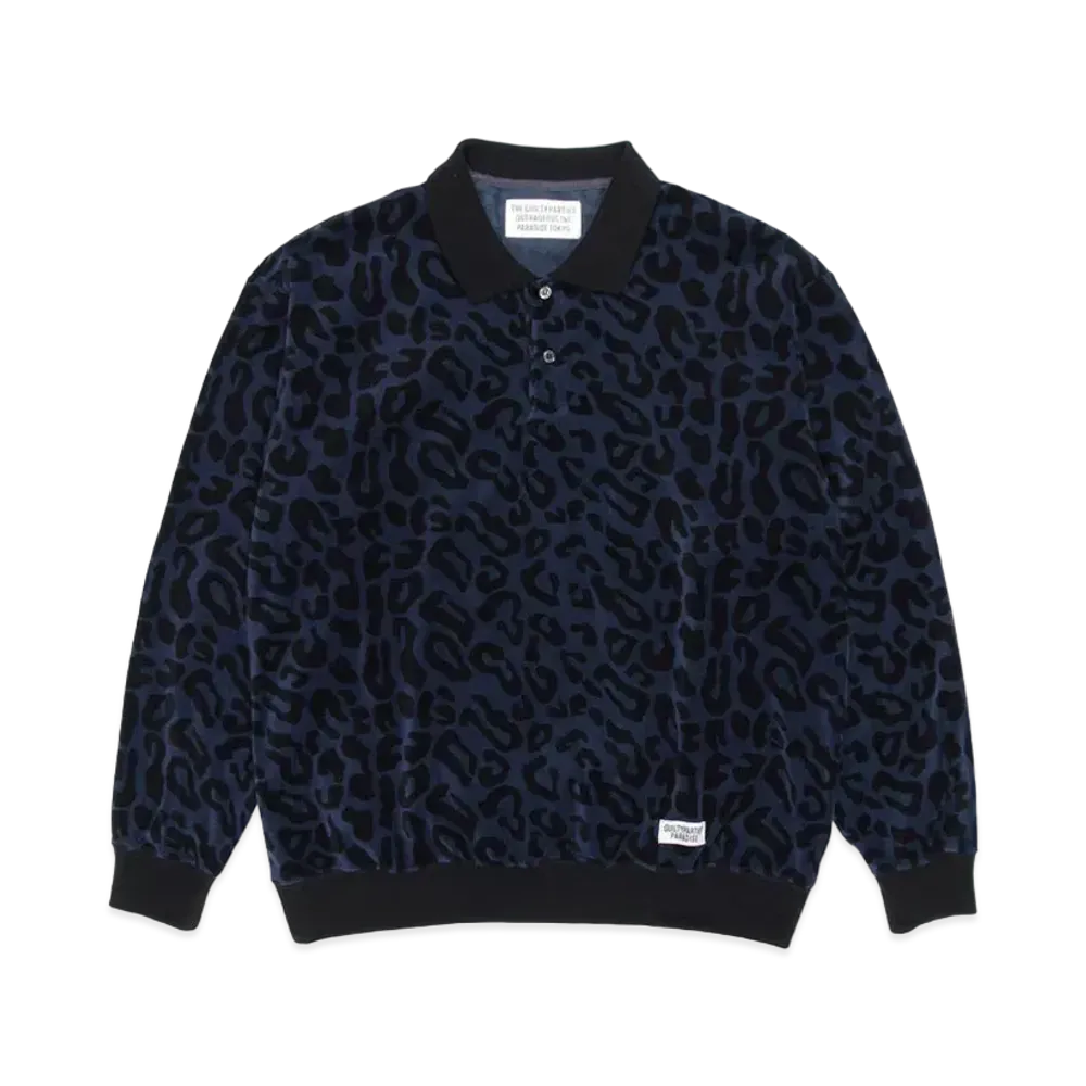 WACKO MARIA Leopard VELOUR POLO SHIRT "Navy"