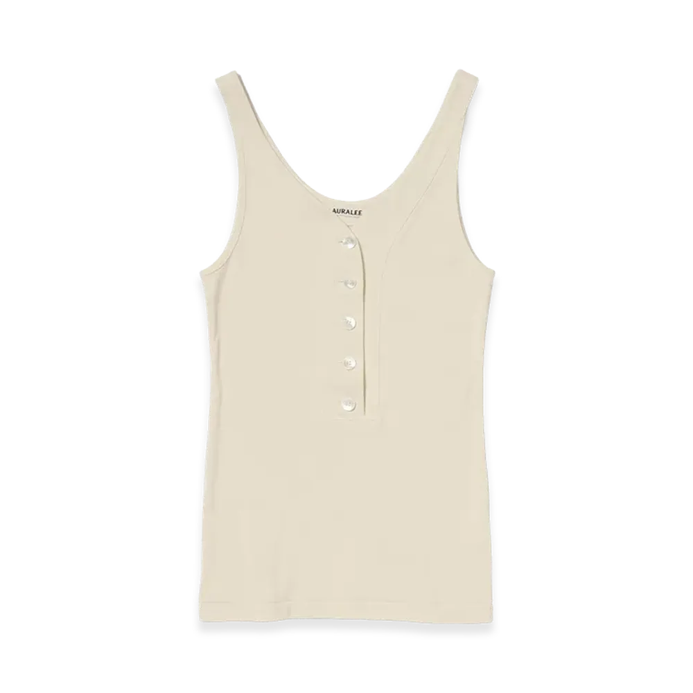 AURALEE Women's Organic Cotton Fine Rib Tank "Ivory"