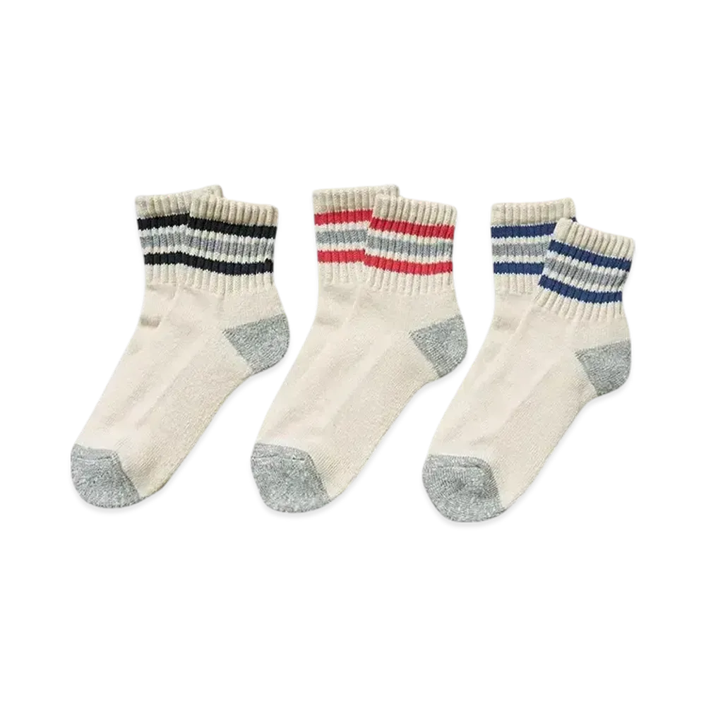 Healthknit Slub 3-Line Socks 3 Pair Set "Black/Red/Blue"