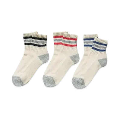 Healthknit Slub 3-Line Socks 3 Pair Set "Black/Red/Blue"