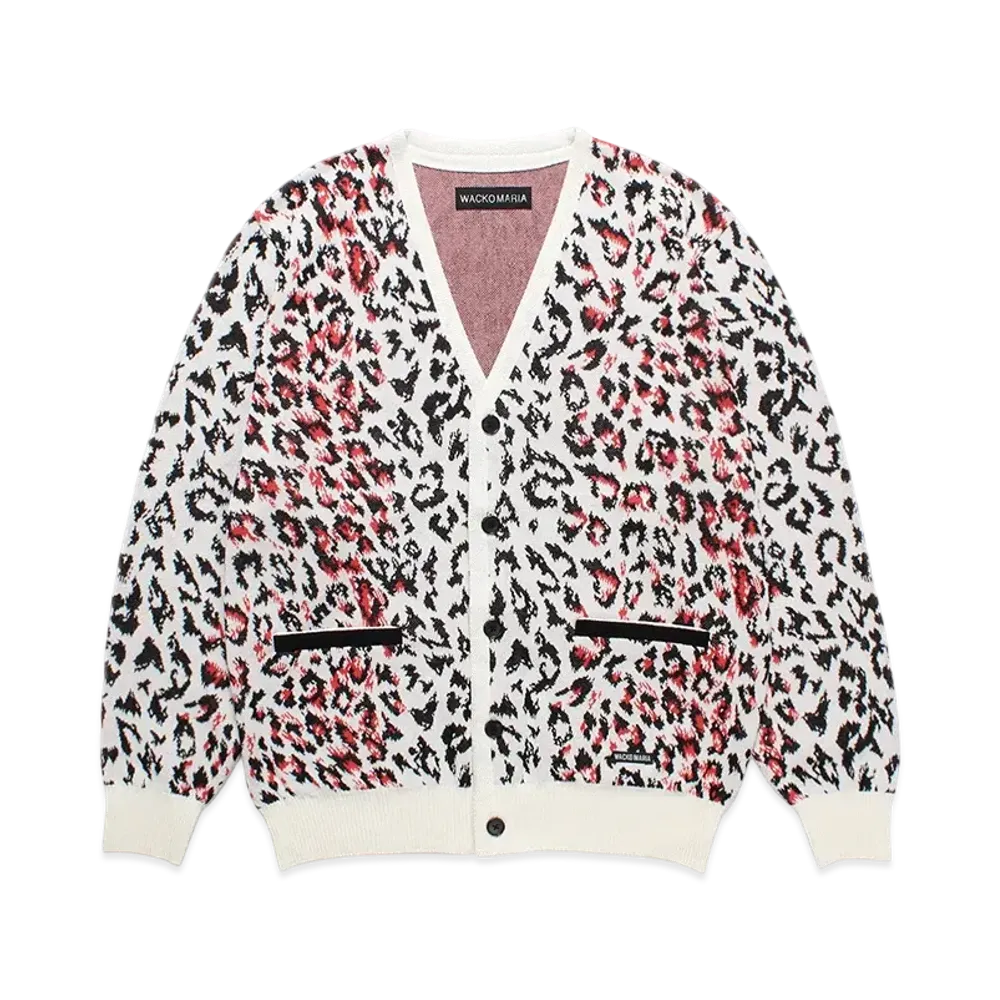 WACKO MARIA Leopard Jacquard Knit Cardigan "White"