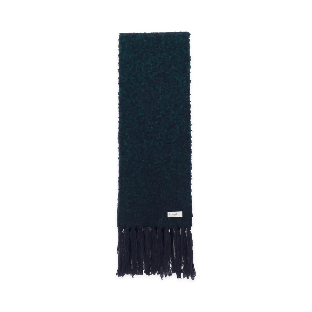 YOKE Baby Alpaca Blend Boucle Yarn Distressed Gradient Scarf "Green"