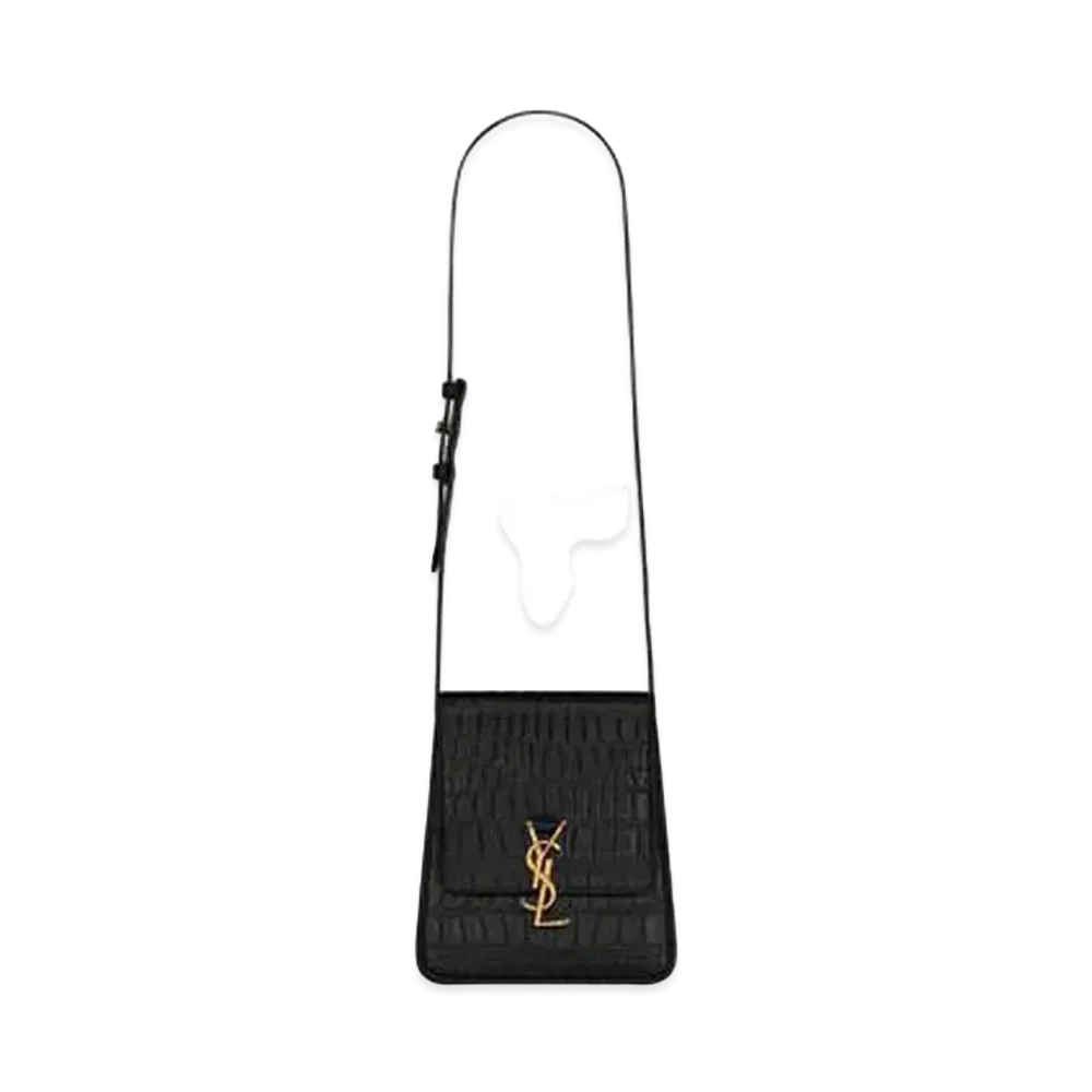 SAINT LAURENT Kaia North/South Satchel In Crocodile-Embossed Lacquered Leather "Black"