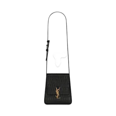 SAINT LAURENT Kaia North/South Satchel In Crocodile-Embossed Lacquered Leather "Black"