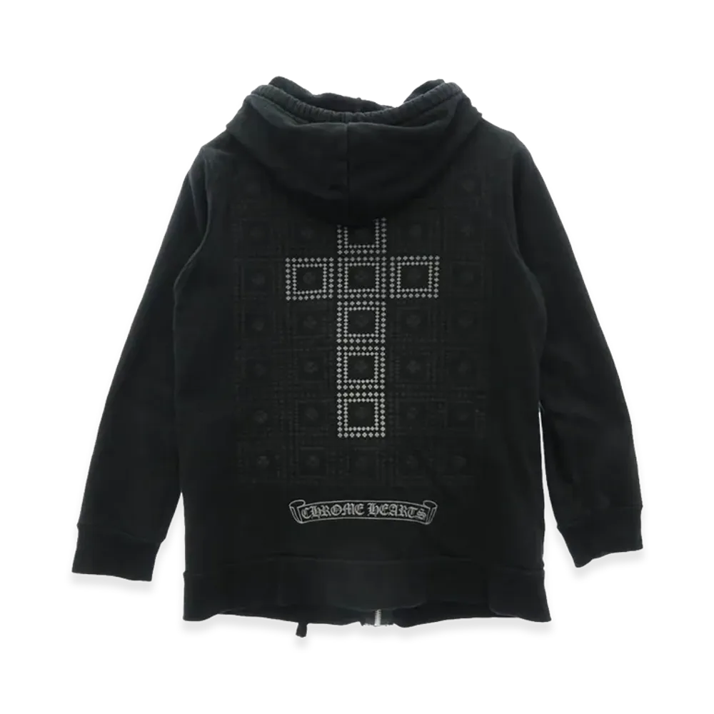 Chrome Hearts Back Scroll CH Plus Framed Cross Print Zip Hoodie "Black"