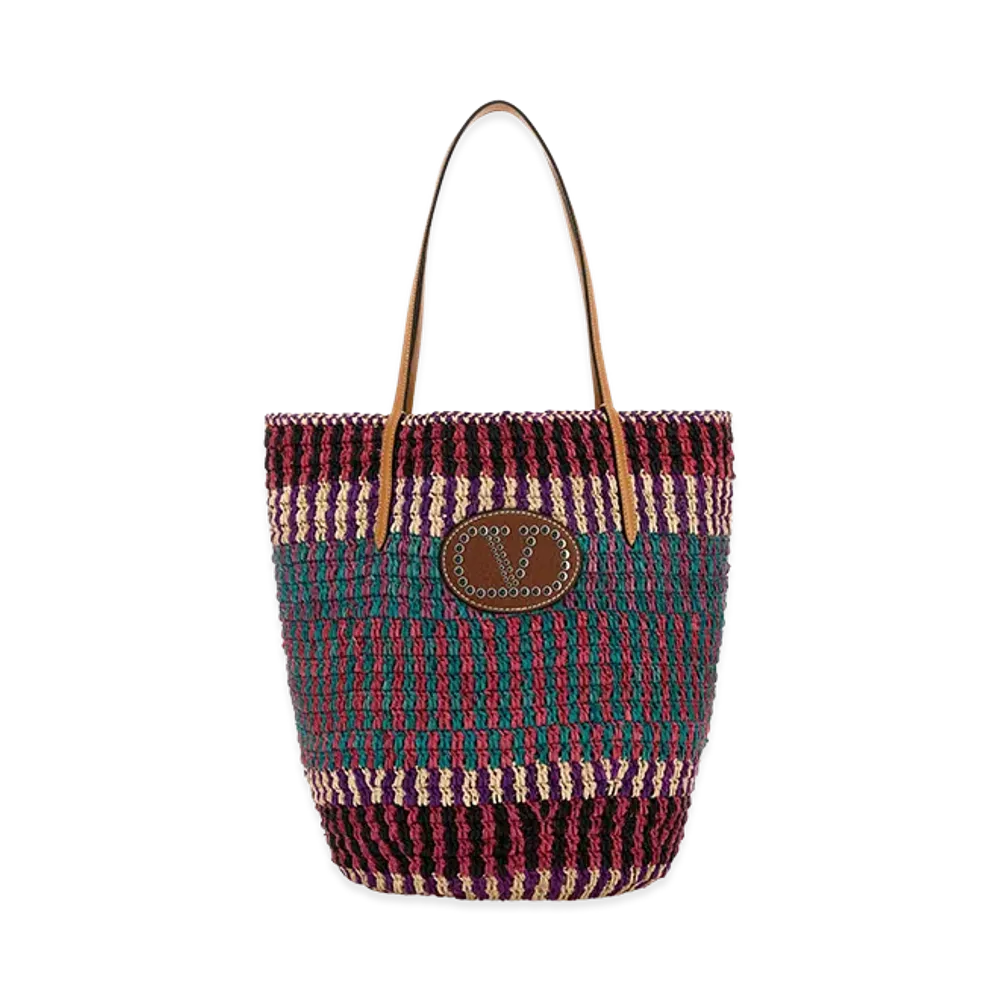 Valentino Women's Raffia Vlogo Shopping Bag "Multicolor"