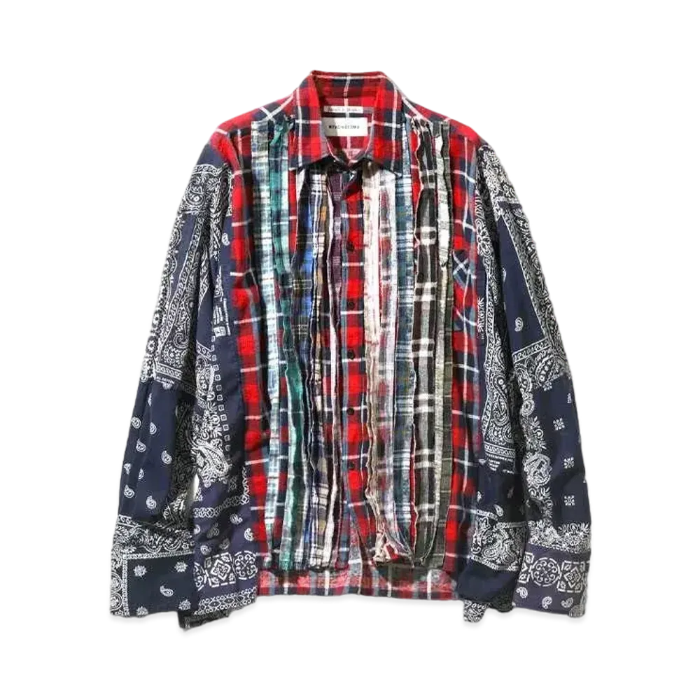 Needles x MIYAGIHIDETAKA FLANNEL SHIRT -> RIBBON WIDE SHIRT "Navy"
