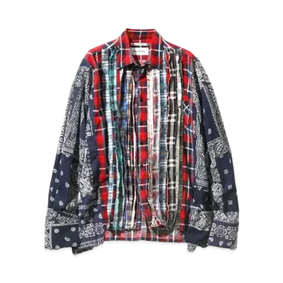 Needles x MIYAGIHIDETAKA FLANNEL SHIRT -> RIBBON WIDE SHIRT "Navy"