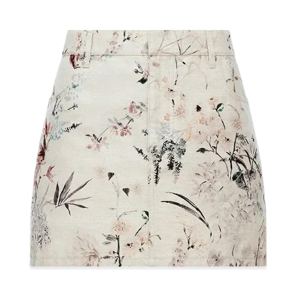 Dior Women's Miniskirt Cotton and Linen Denim with Millefiori Motif "Multicolor/Beige"