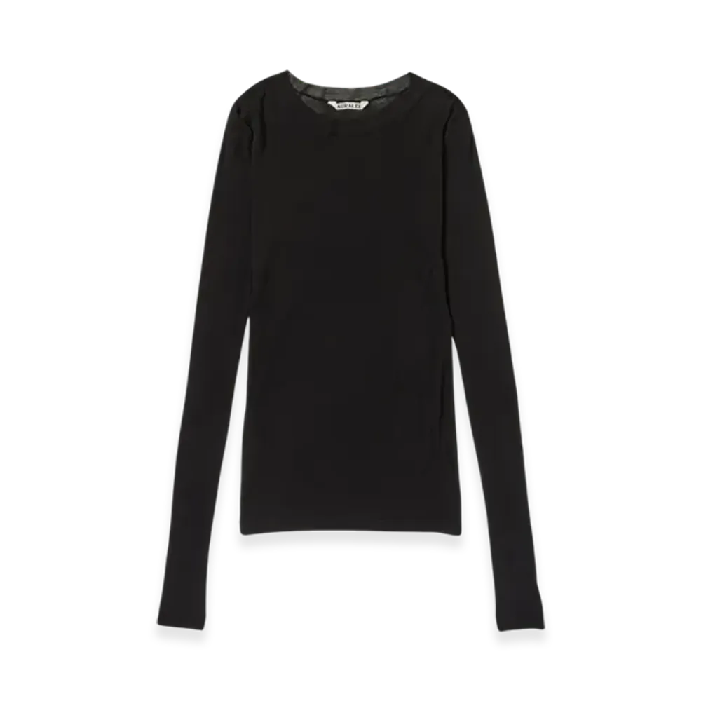 AURALEE Super High Gauge Sheer Rib L/S T-Shirt "Black"