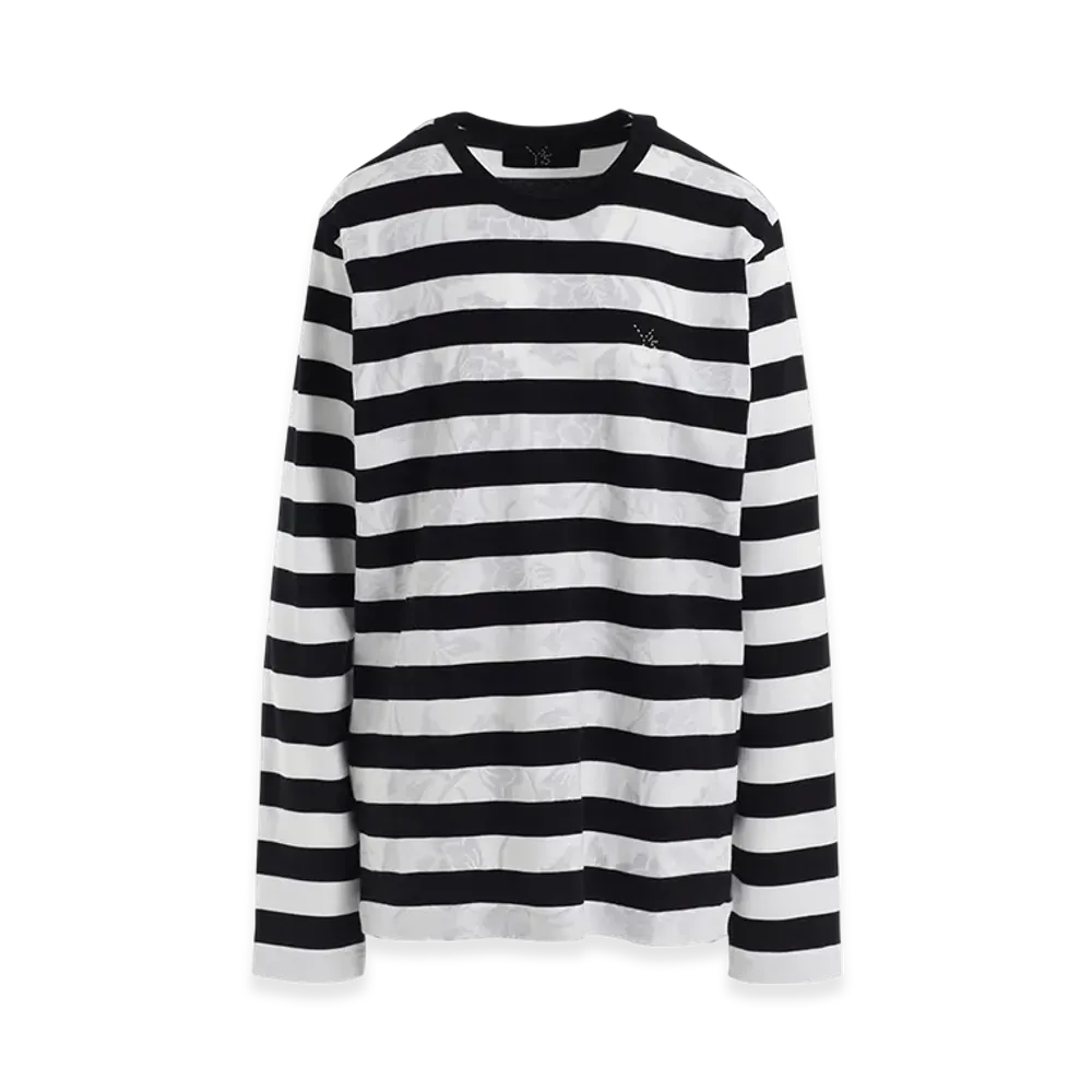 Y's Flower Print/Stripe Y's Stitch Long Sleeve T "Black"
