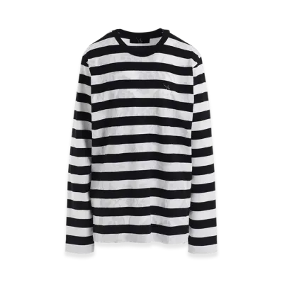 Y's Flower Print/Stripe Y's Stitch Long Sleeve T "Black"