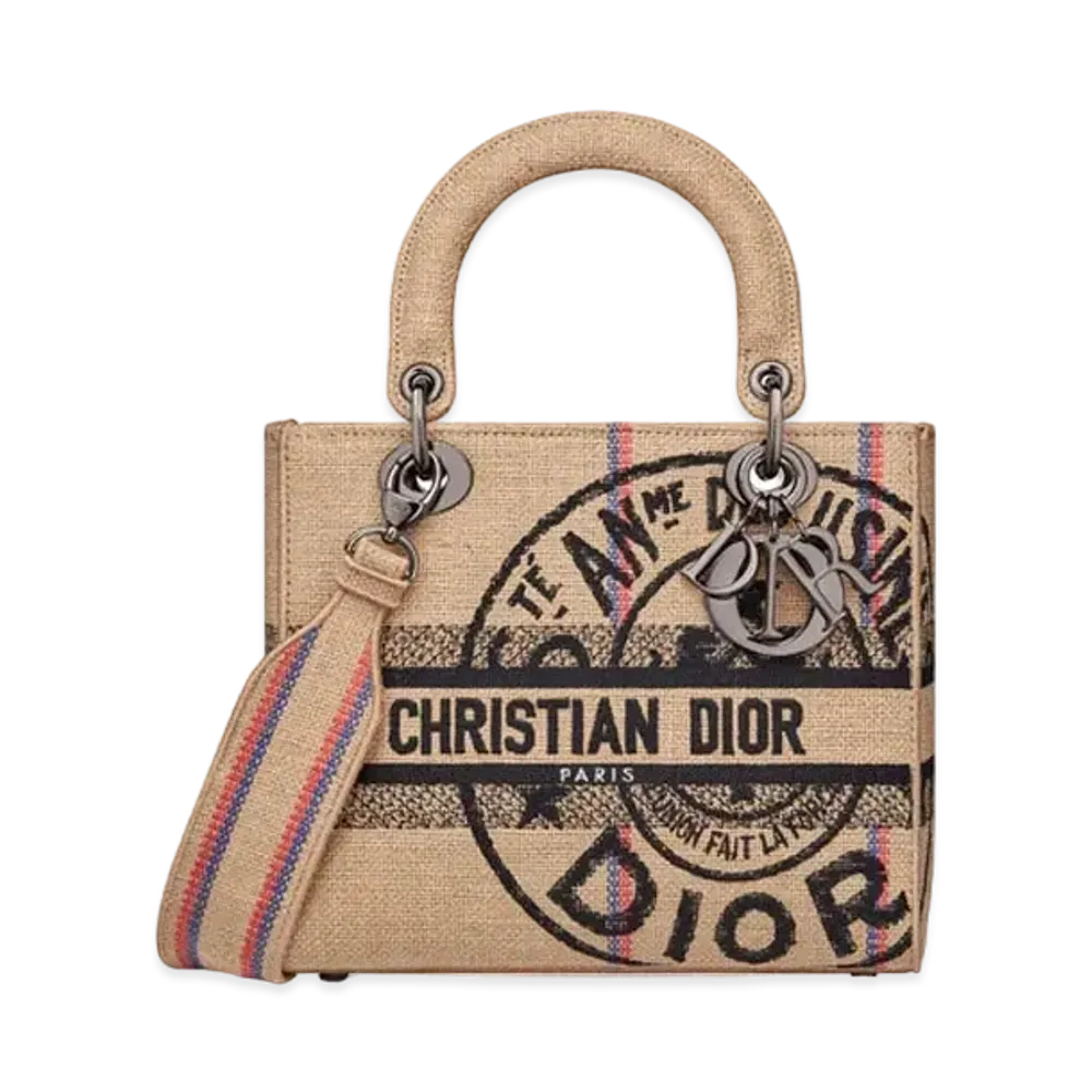 Dior Lady D-Lite Medium Bag Dior Union Jute Canvas "Beige"