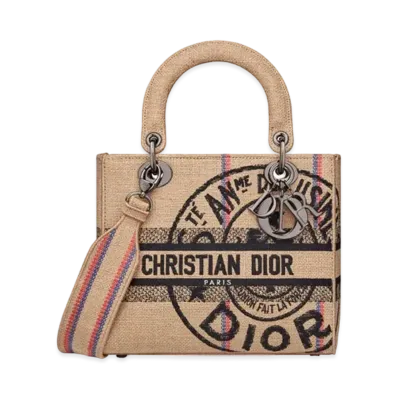 Dior Lady D-Lite Medium Bag Dior Union Jute Canvas "Beige"