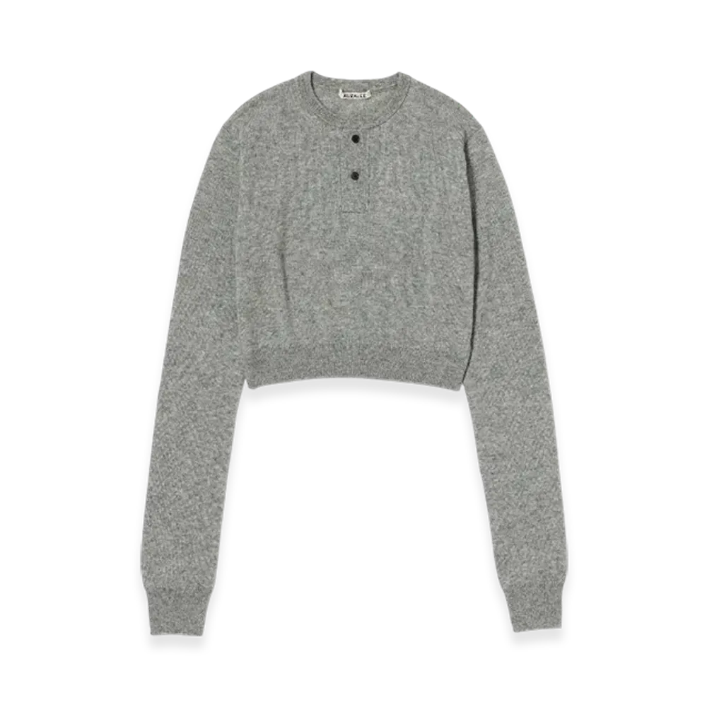 AURALEE Super Fine Cashmere Silk Knit Henly Neck P/O "Top Grey"