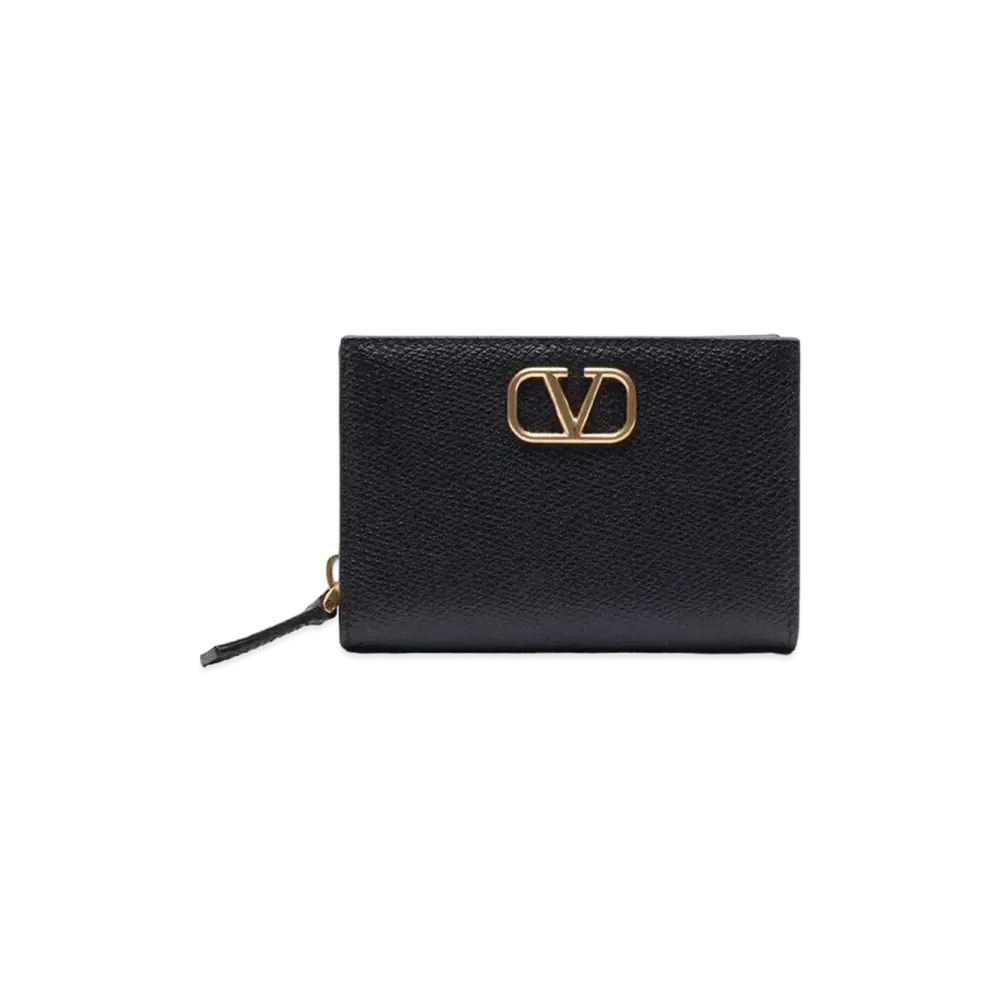 Valentino V Logo Signature Grain Calfskin Card Case "Black"