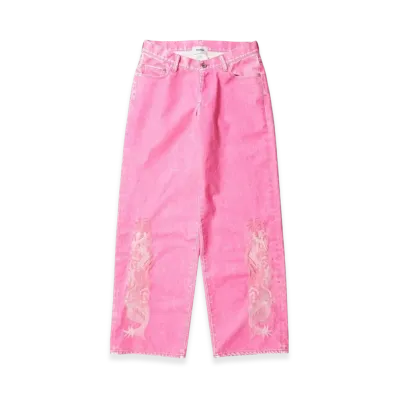 doublet Flocked Denim Embroidered Pants "Pink"