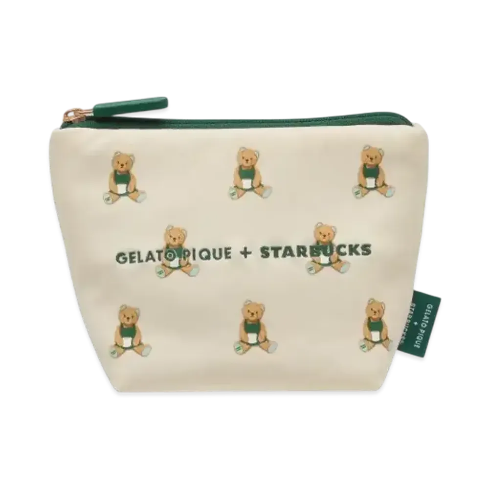 STARBUCKS x GELATO PIQUE Bear Pattern Pouch "Ivory"