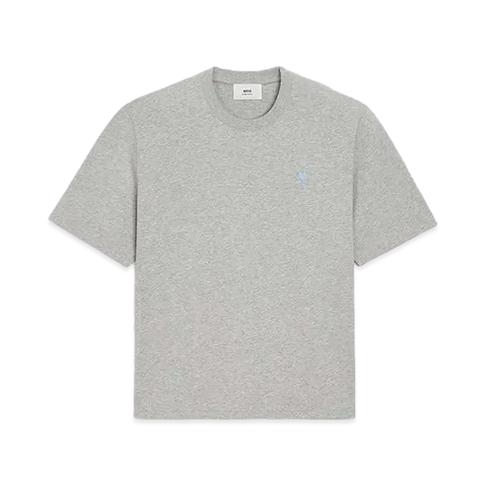 AMI PARIS Organic Cotton Heavy Jersey AMI DE COEUR T-shirt #3 "Heather Ash Gray & Cashmere Blue "