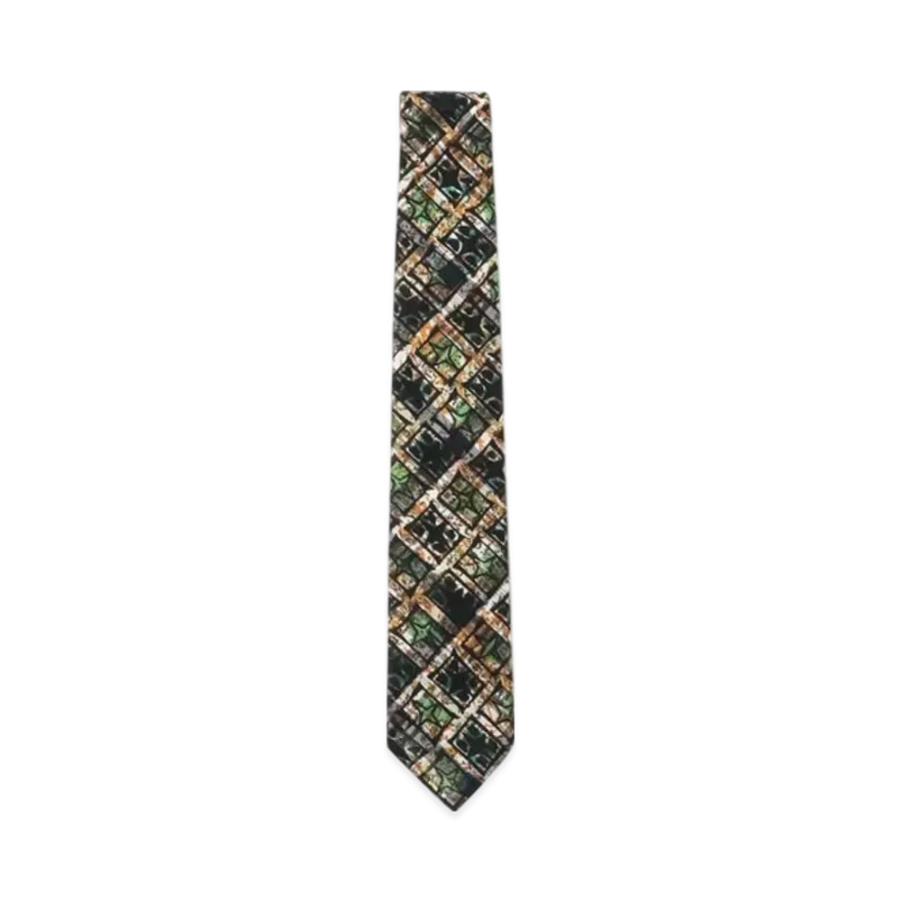 BEAMS Indian Madras Check Block Print Ivy Tie "Green"