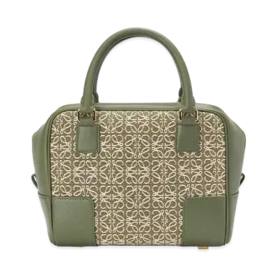 LOEWE Amazona 19 Square Bag In Jacquard And Calfskin "Green/Avocado Green"